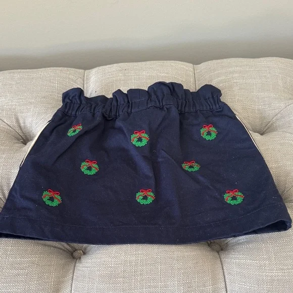 TBBC 2T Festive Navy Kids Skirt with Embroidered Wreaths - Picture 5 of 5